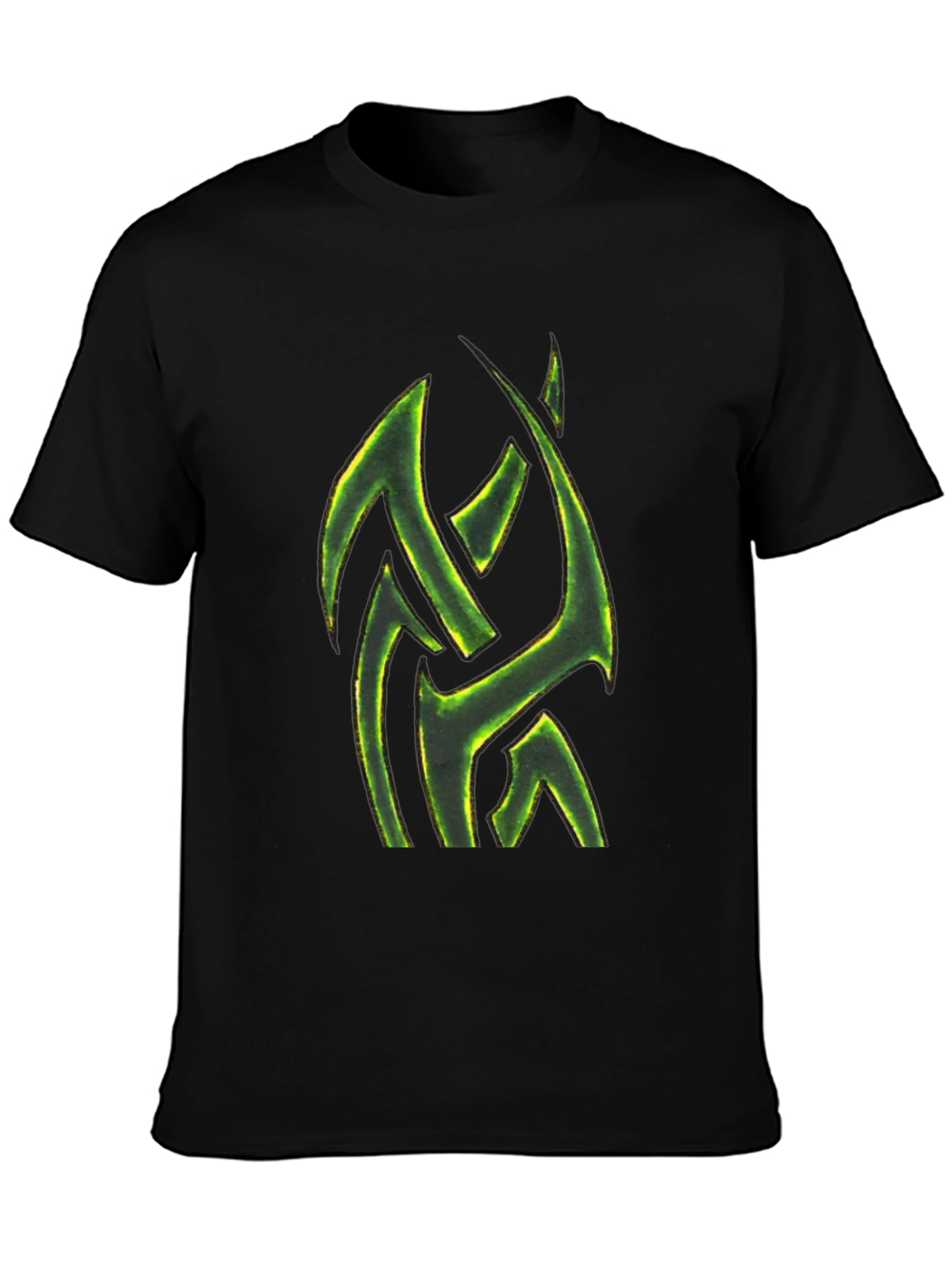 Mens Black T-Shirt with Green Tribal Design