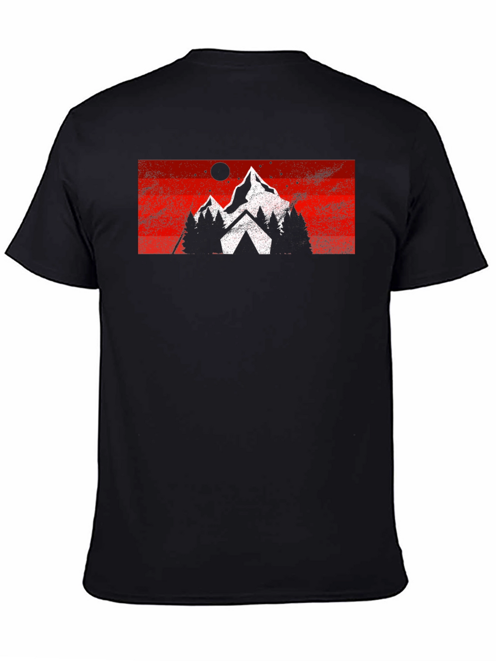 Mountain Scene Graphic Tee - Black Cotton Casual T-Shirt