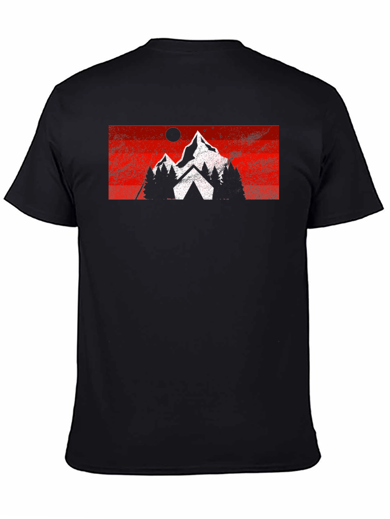 Mountain Scene Graphic Tee - Black Cotton Casual T-Shirt