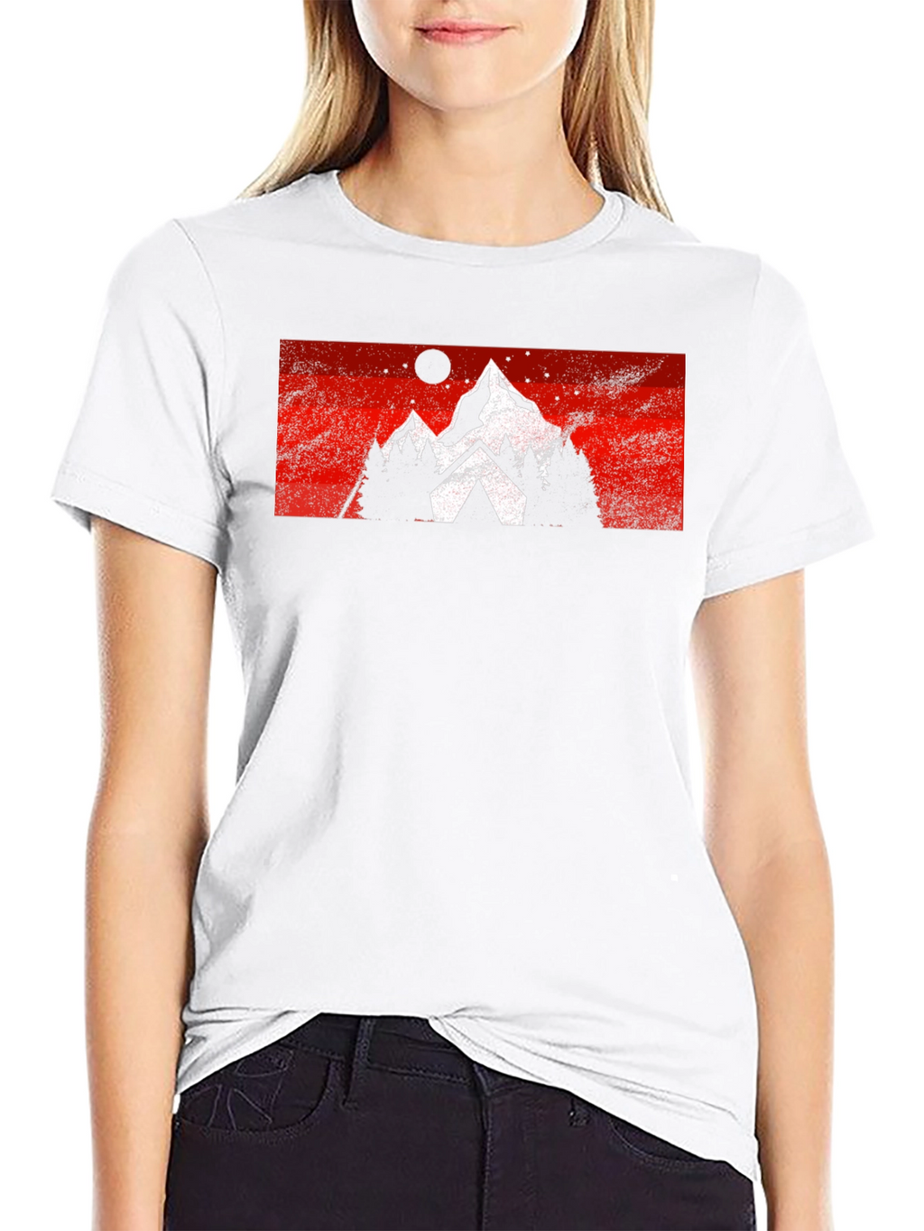 Mountain Scene Graphic Tee - Black Cotton Casual T-Shirt