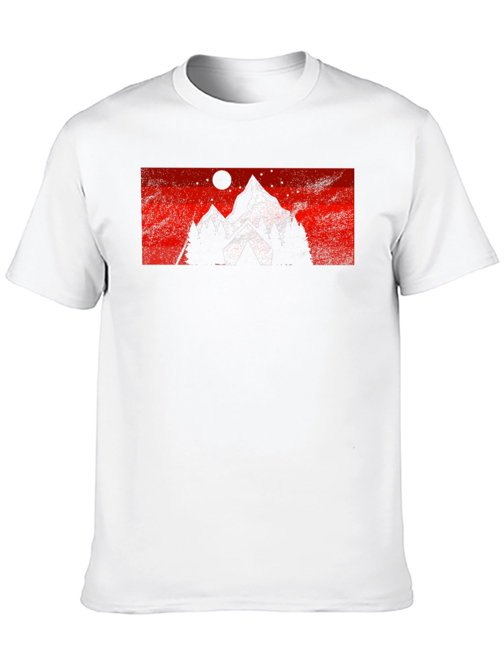 Mountain Scene Graphic Tee - Black Cotton Casual T-Shirt