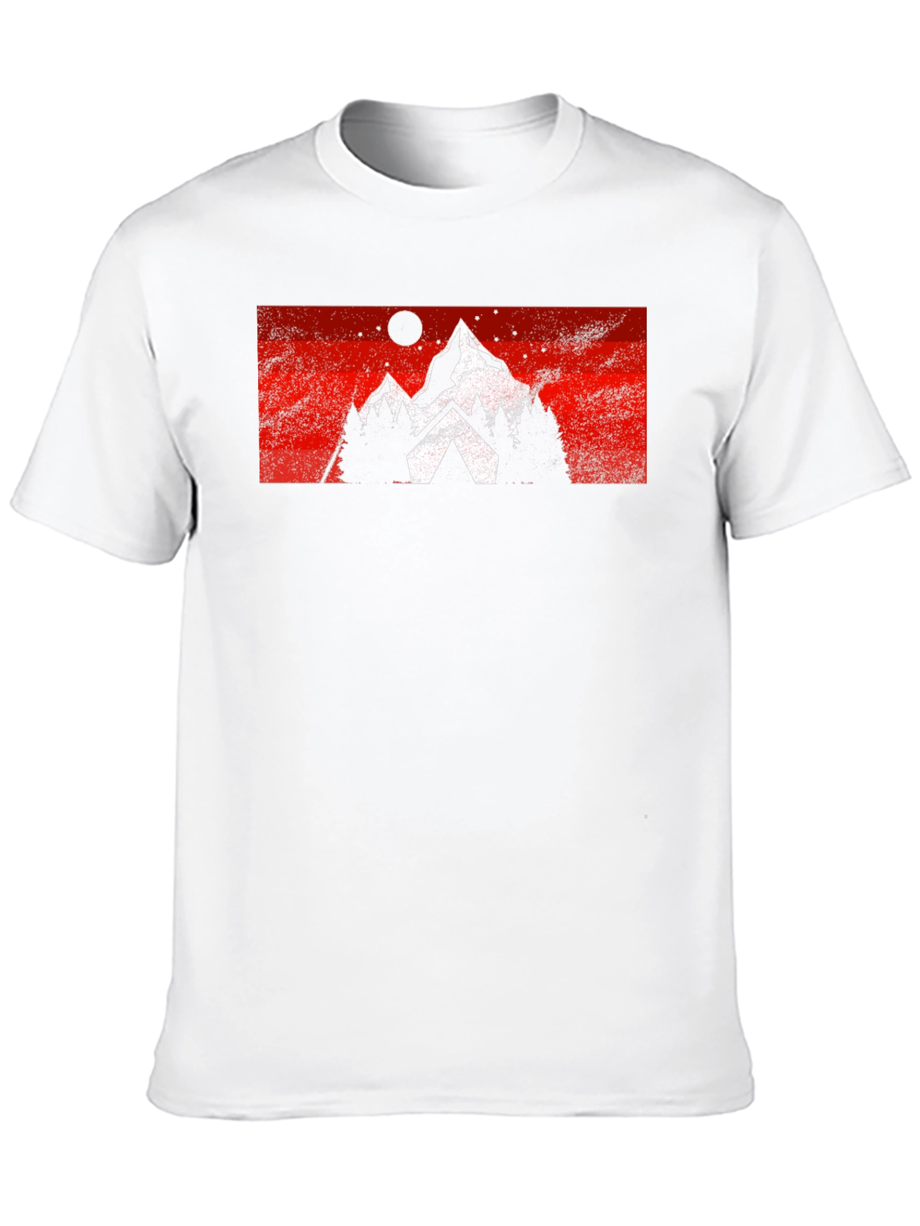 Mountain Scene Graphic Tee - Black Cotton Casual T-Shirt