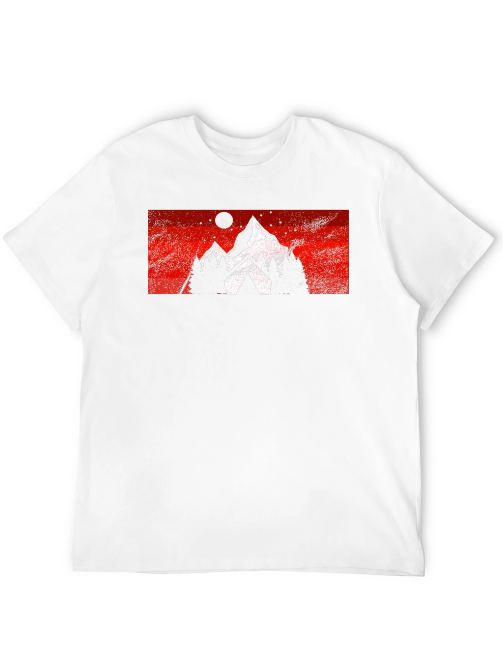Mountain Scene Graphic Tee - Black Cotton Casual T-Shirt