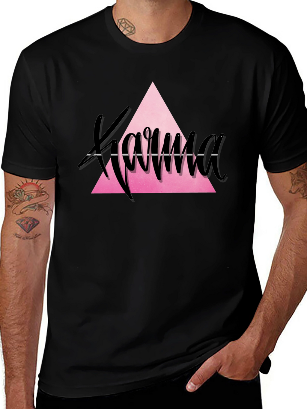 Karma Triangle Graphic Tee - Trendy Black T-Shirt