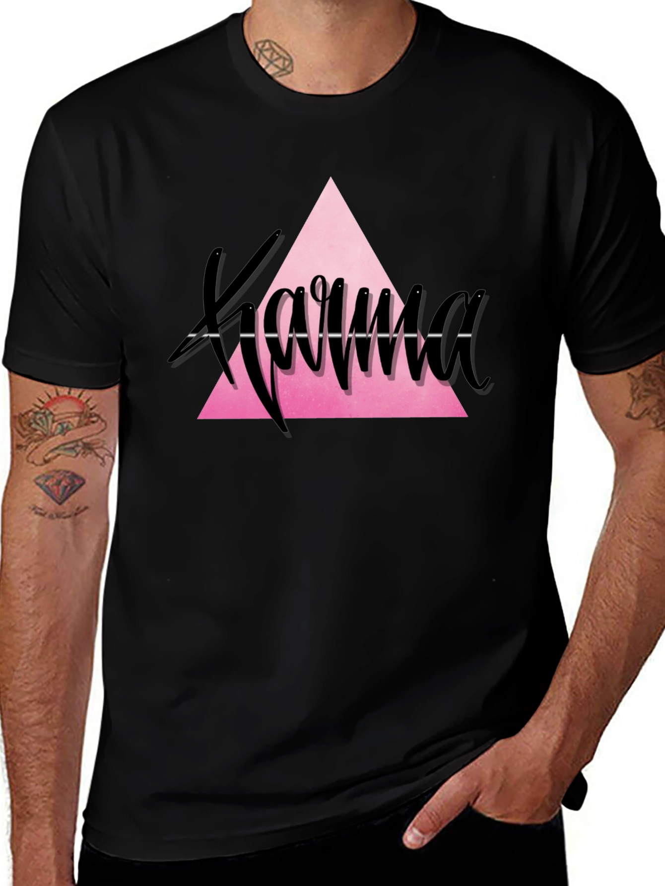 Karma Triangle Graphic Tee - Trendy Black T-Shirt