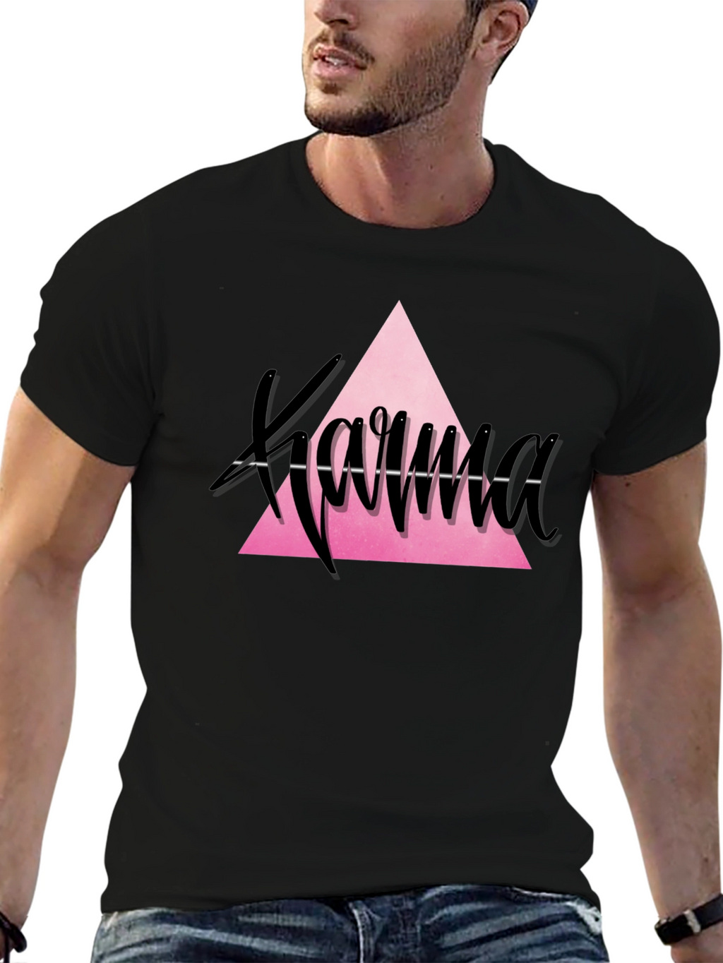 Karma Triangle Graphic Tee - Trendy Black T-Shirt