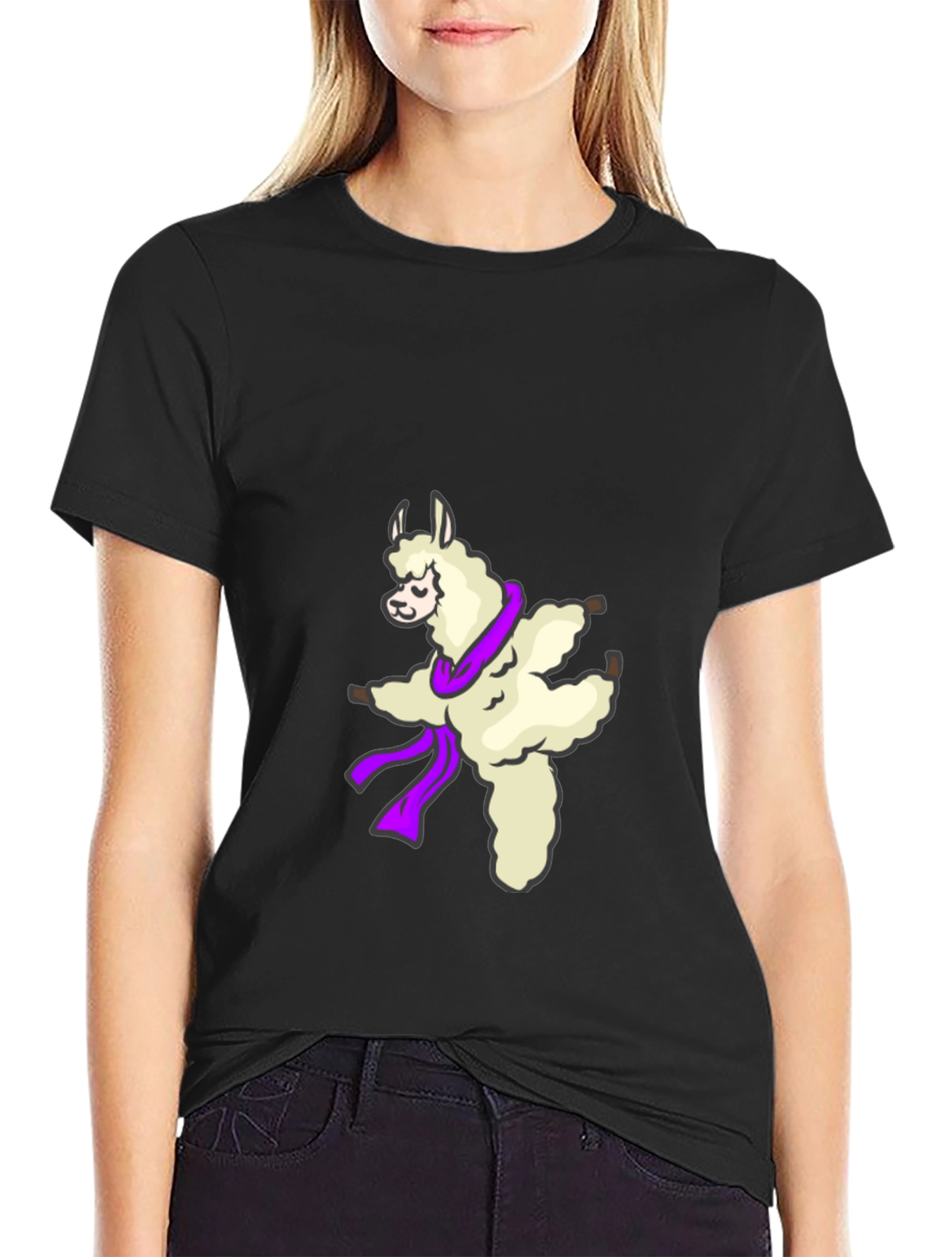 Dancing Llama Graphic Tee - Soft Black T-Shirt