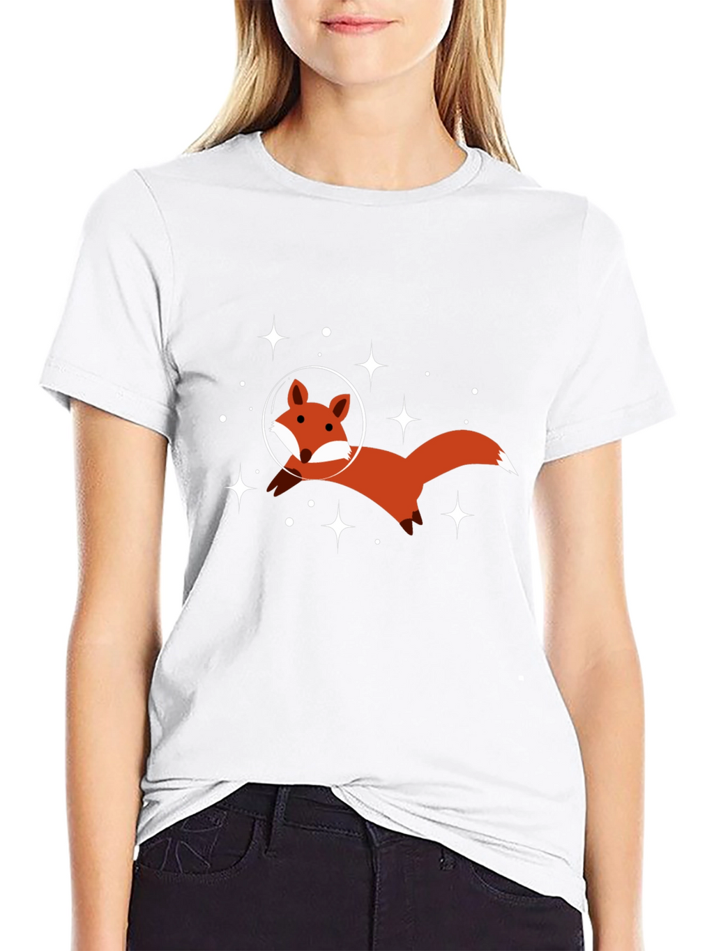 Space Fox Graphic Tee - Black Cotton T-Shirt