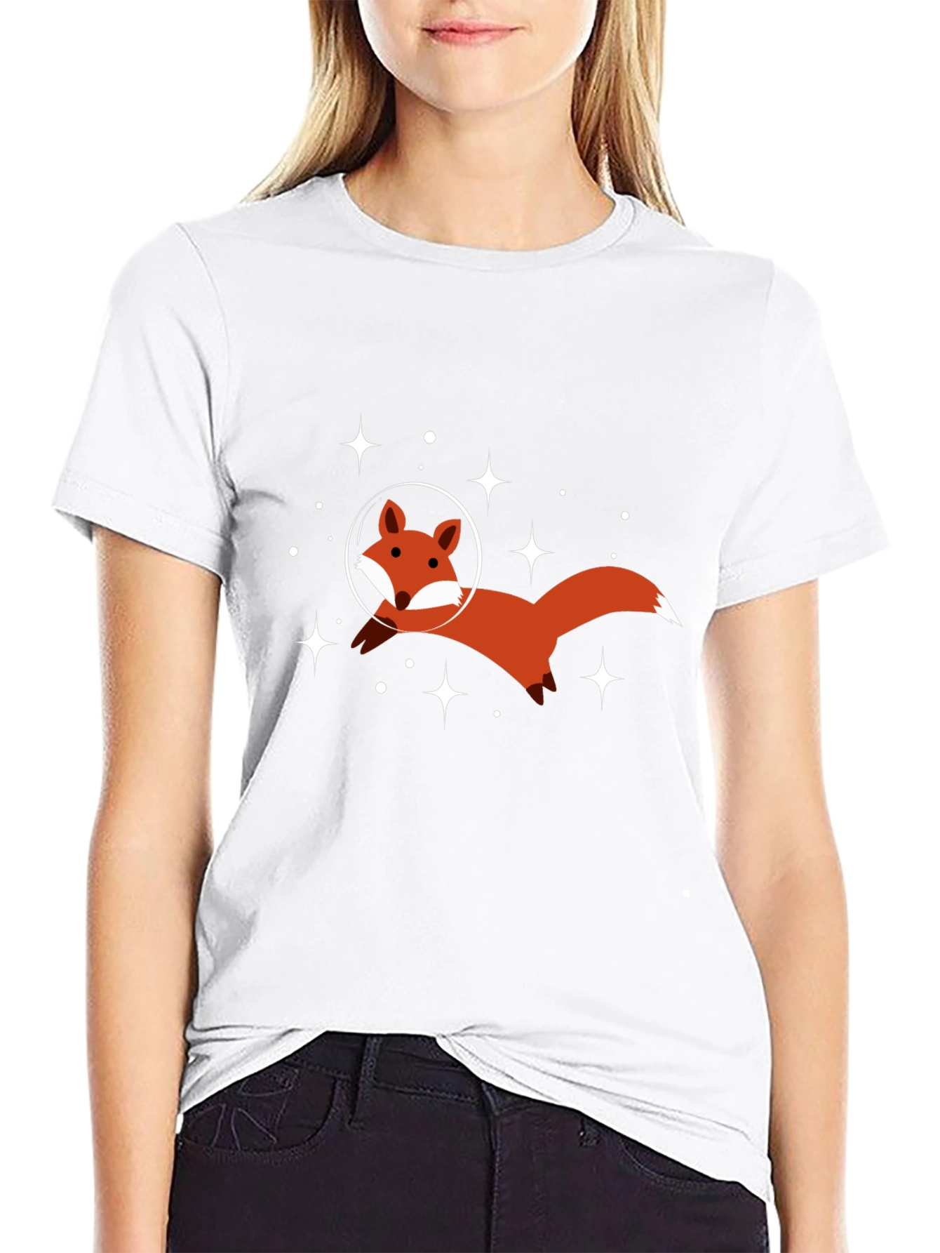 Space Fox Graphic Tee - Black Cotton T-Shirt