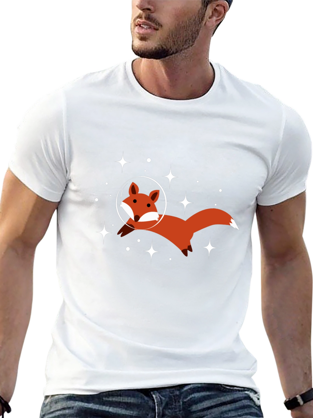 Space Fox Graphic Tee - Black Cotton T-Shirt