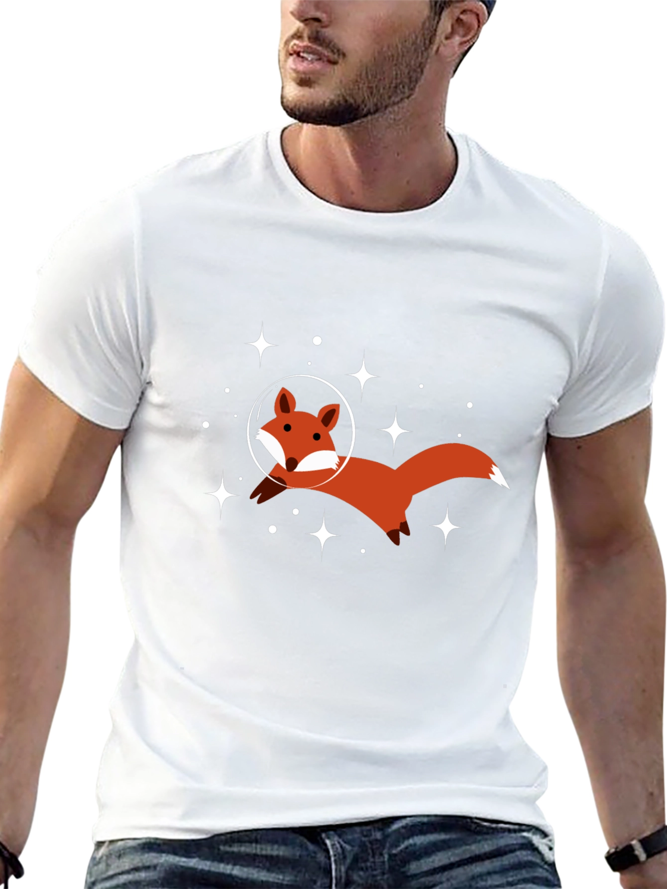 Space Fox Graphic Tee - Black Cotton T-Shirt