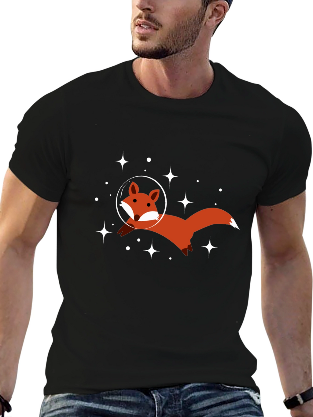Space Fox Graphic Tee - Black Cotton T-Shirt