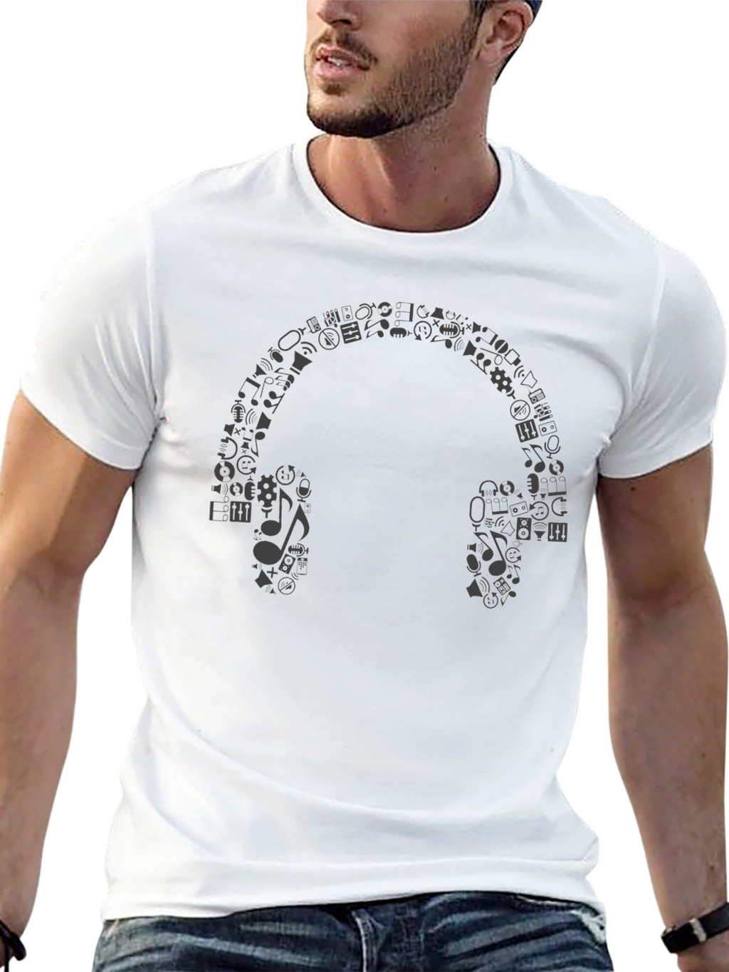 Iconic Music Headphones Graphic Tee - Black