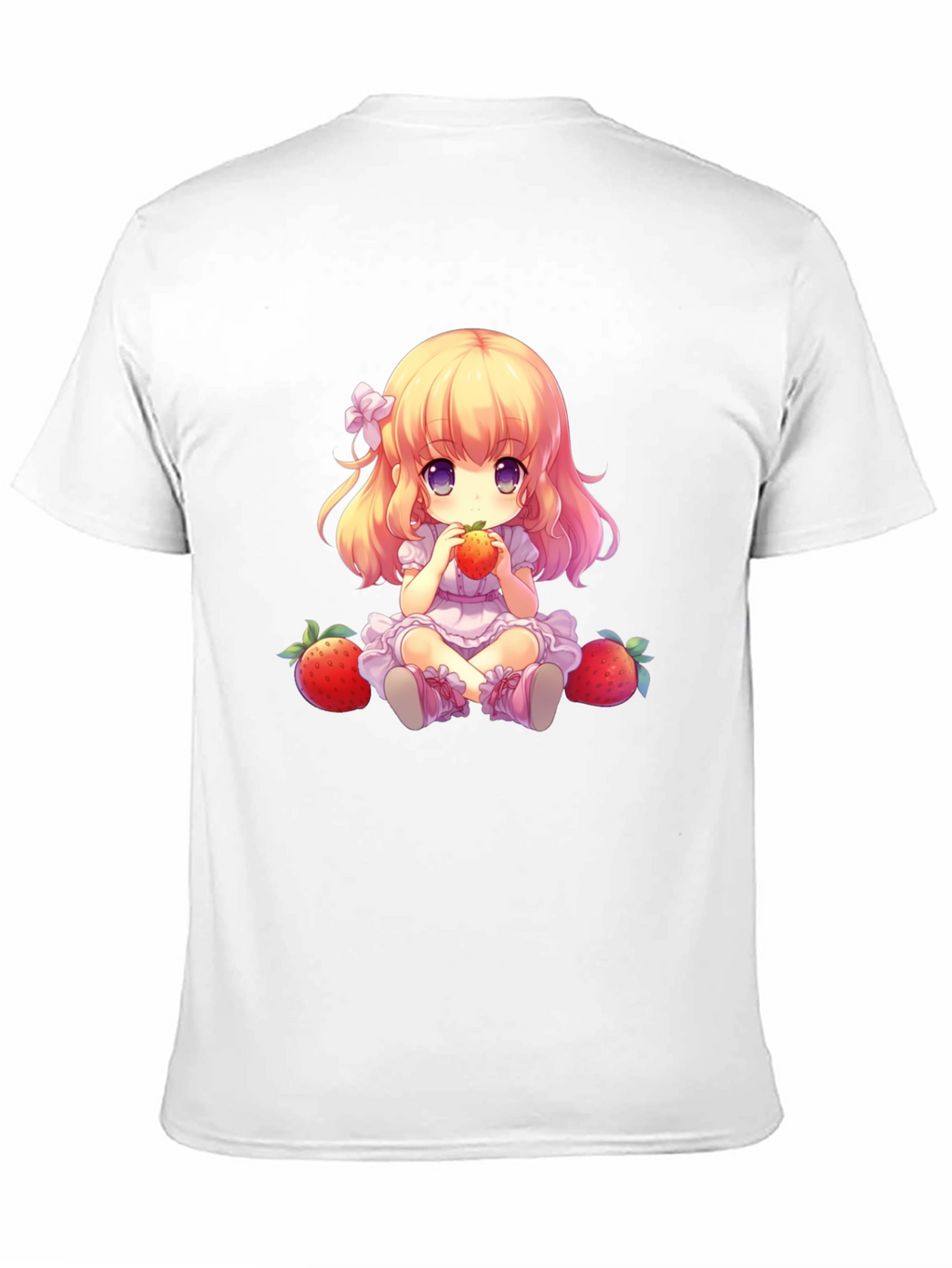 Anime Girl Strawberry Graphic Tee - Soft Black T-Shirt