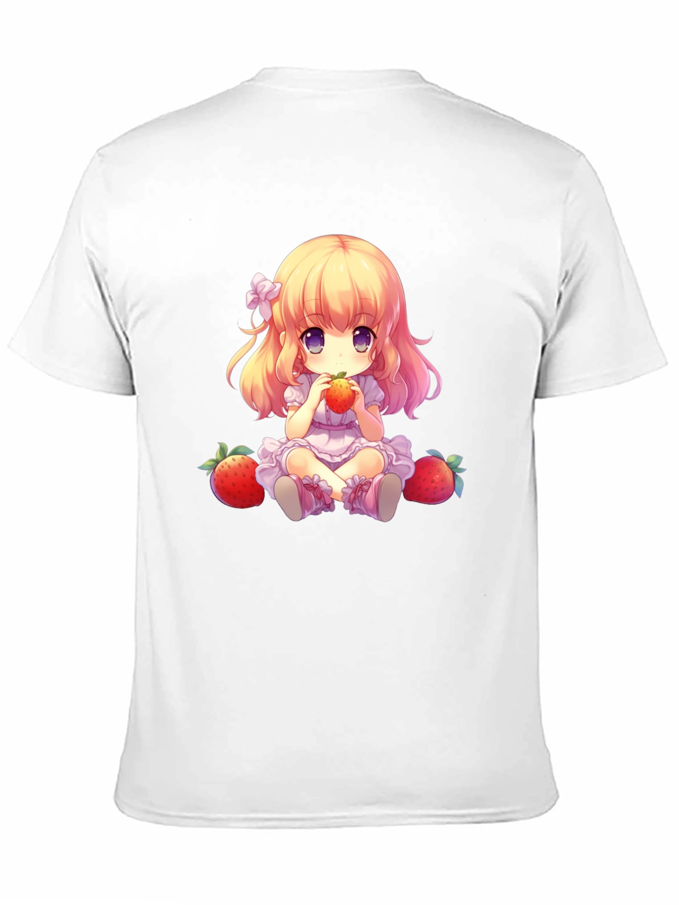 Anime Girl Strawberry Graphic Tee - Soft Black T-Shirt