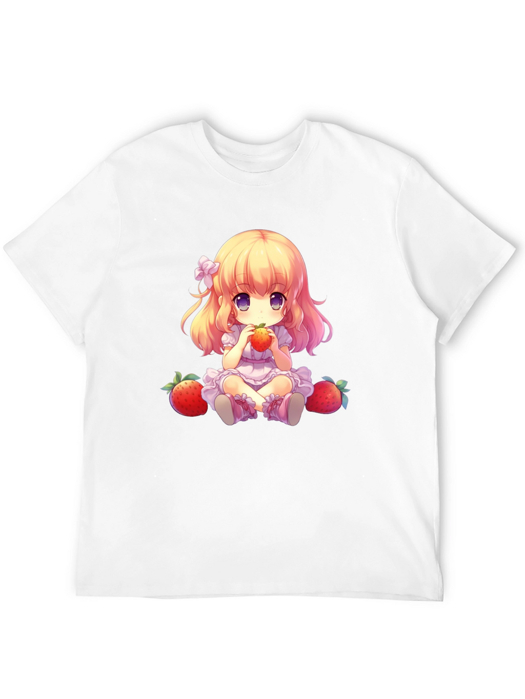 Anime Girl Strawberry Graphic Tee - Soft Black T-Shirt