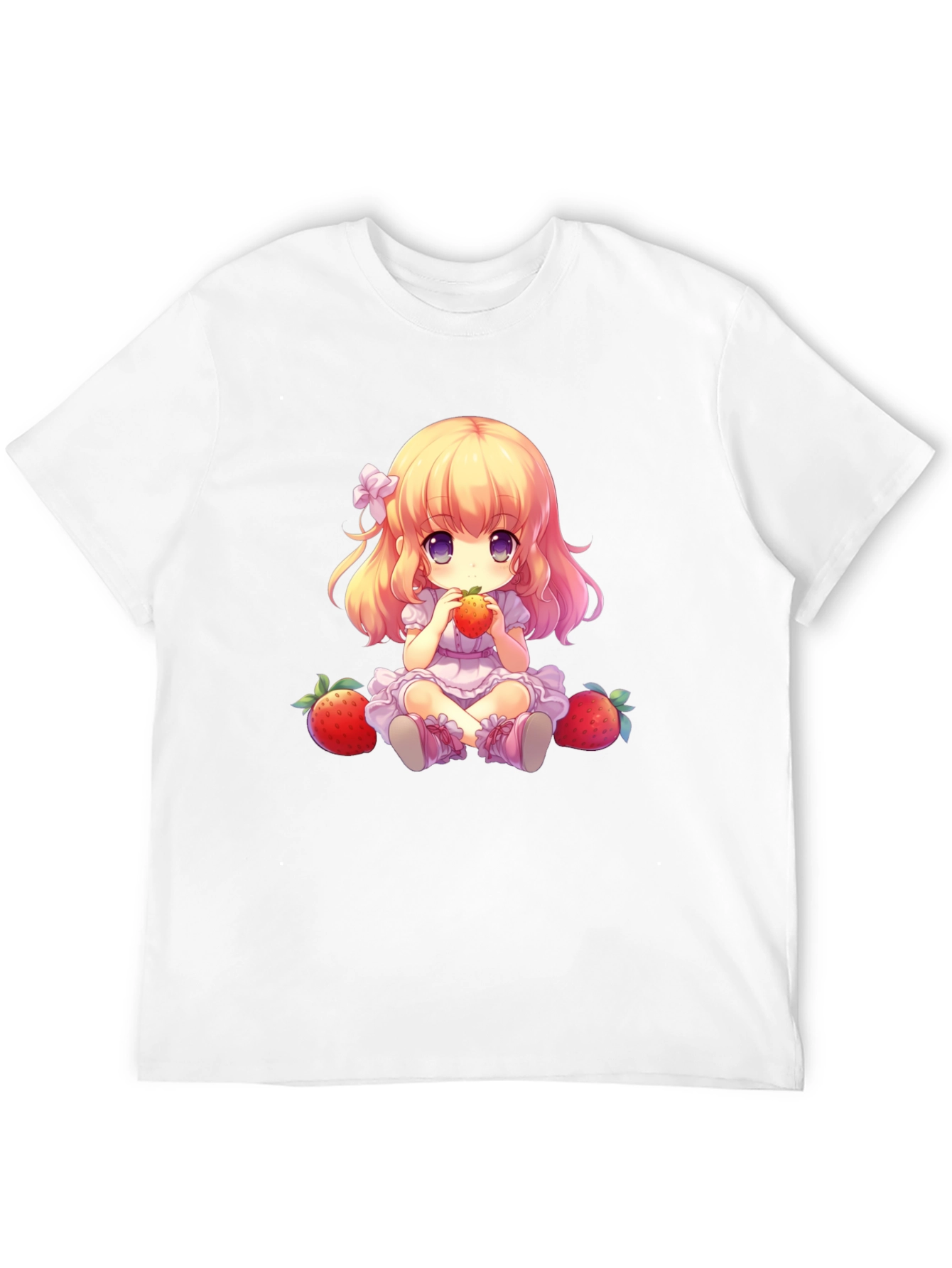 Anime Girl Strawberry Graphic Tee - Soft Black T-Shirt