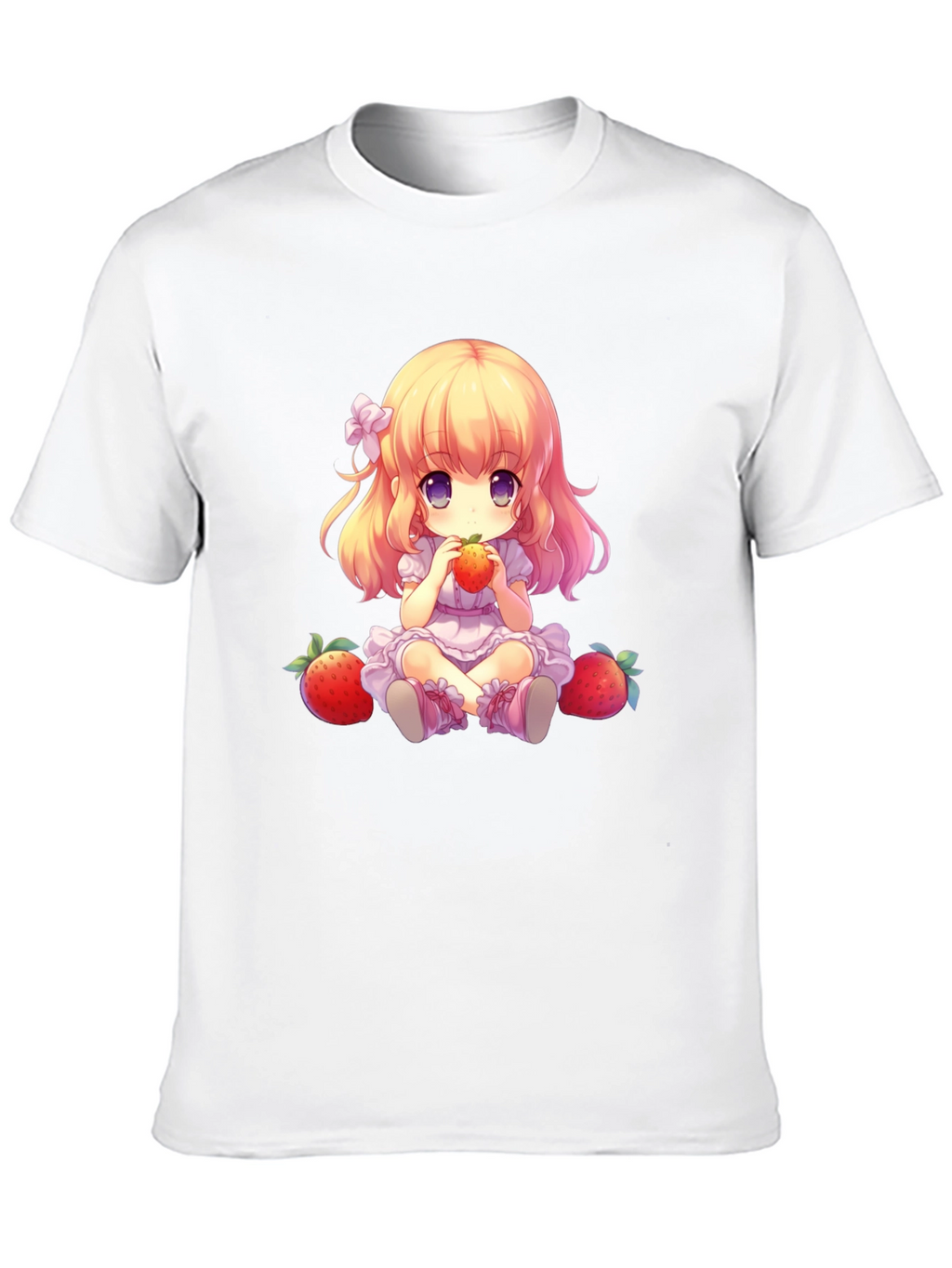 Anime Girl Strawberry Graphic Tee - Soft Black T-Shirt
