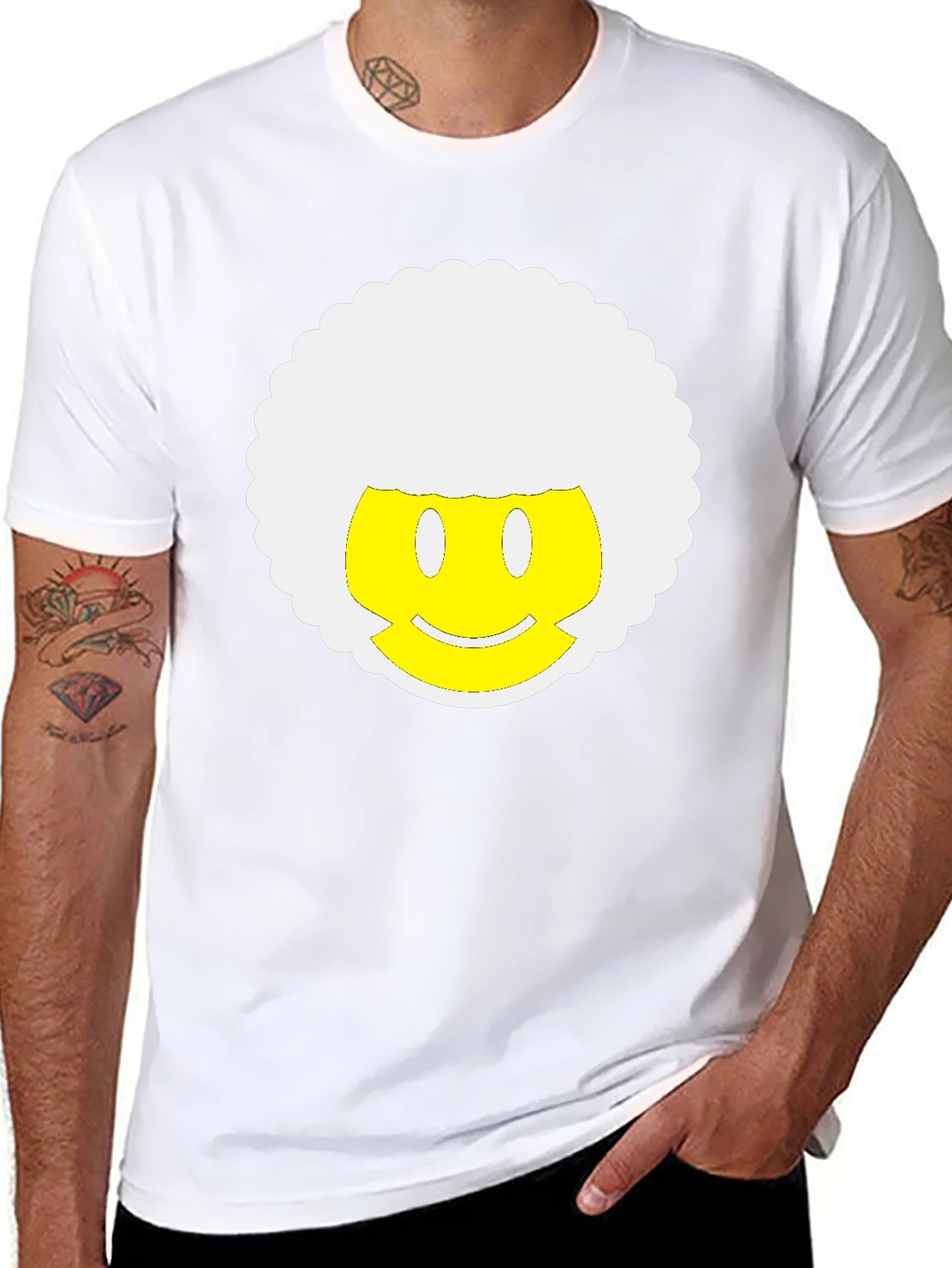 Retro Afro Smiley Face Black T-Shirt