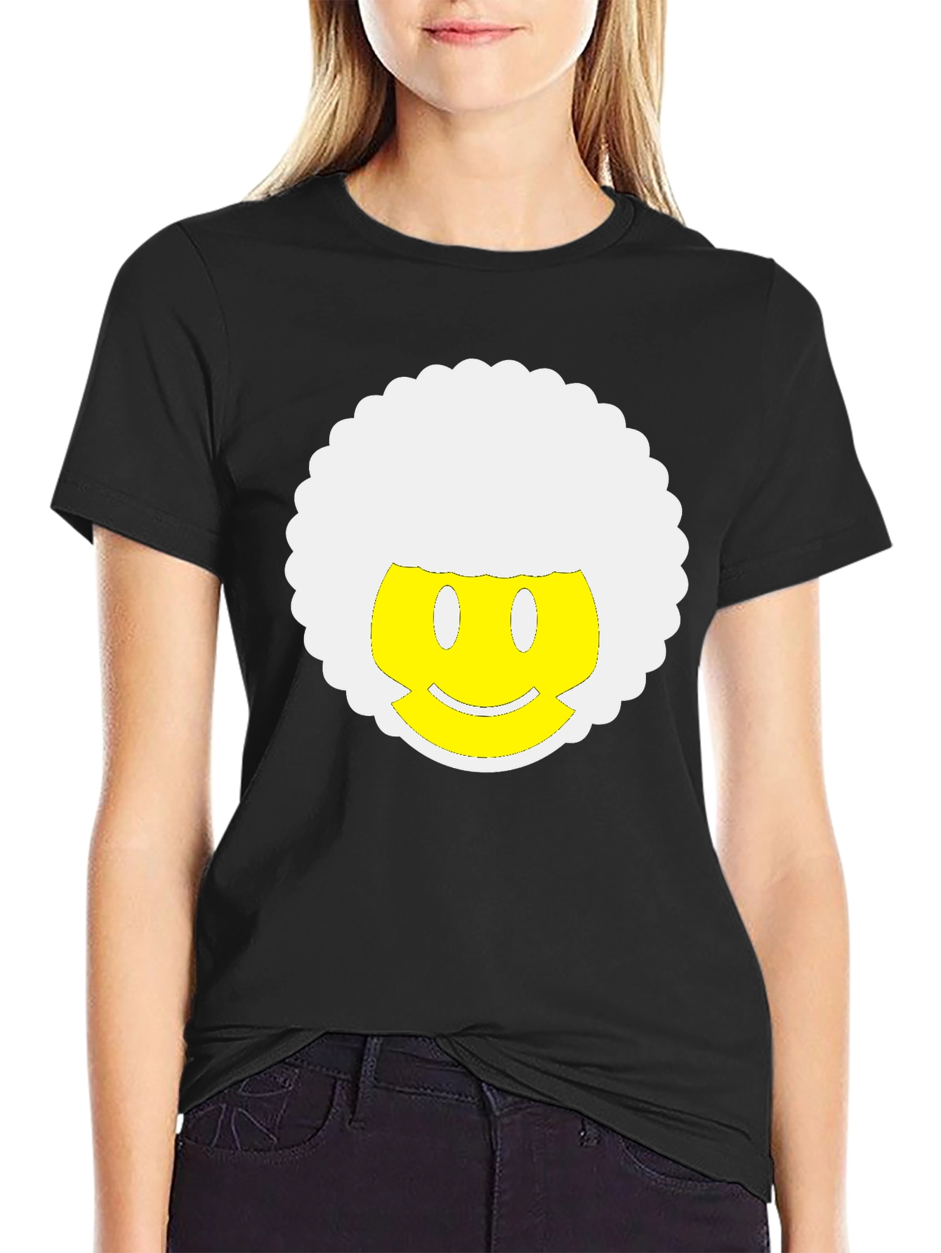 Retro Afro Smiley Face Black T-Shirt