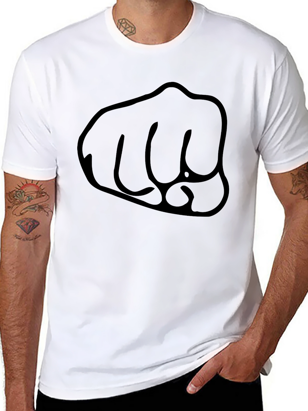 Black Fist Graphic Tee - Casual Crew Neck T-Shirt
