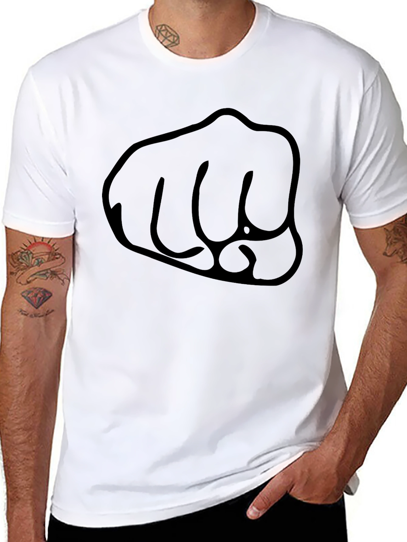 Black Fist Graphic Tee - Casual Crew Neck T-Shirt