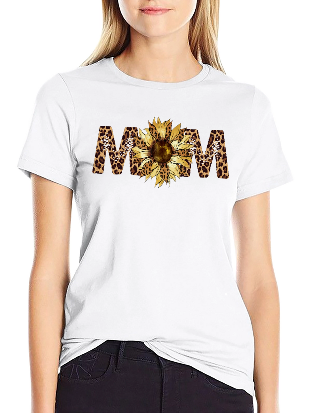 Leopard Print Sunflower MOM Black T-Shirt
