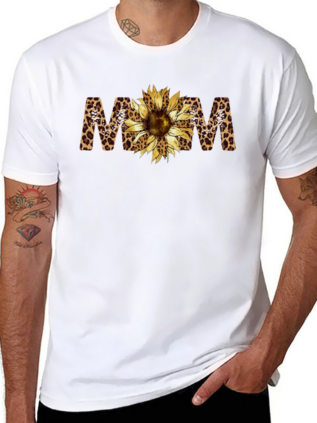 Leopard Print Sunflower MOM Black T-Shirt