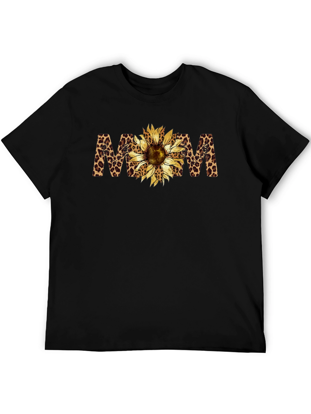Leopard Print Sunflower MOM Black T-Shirt