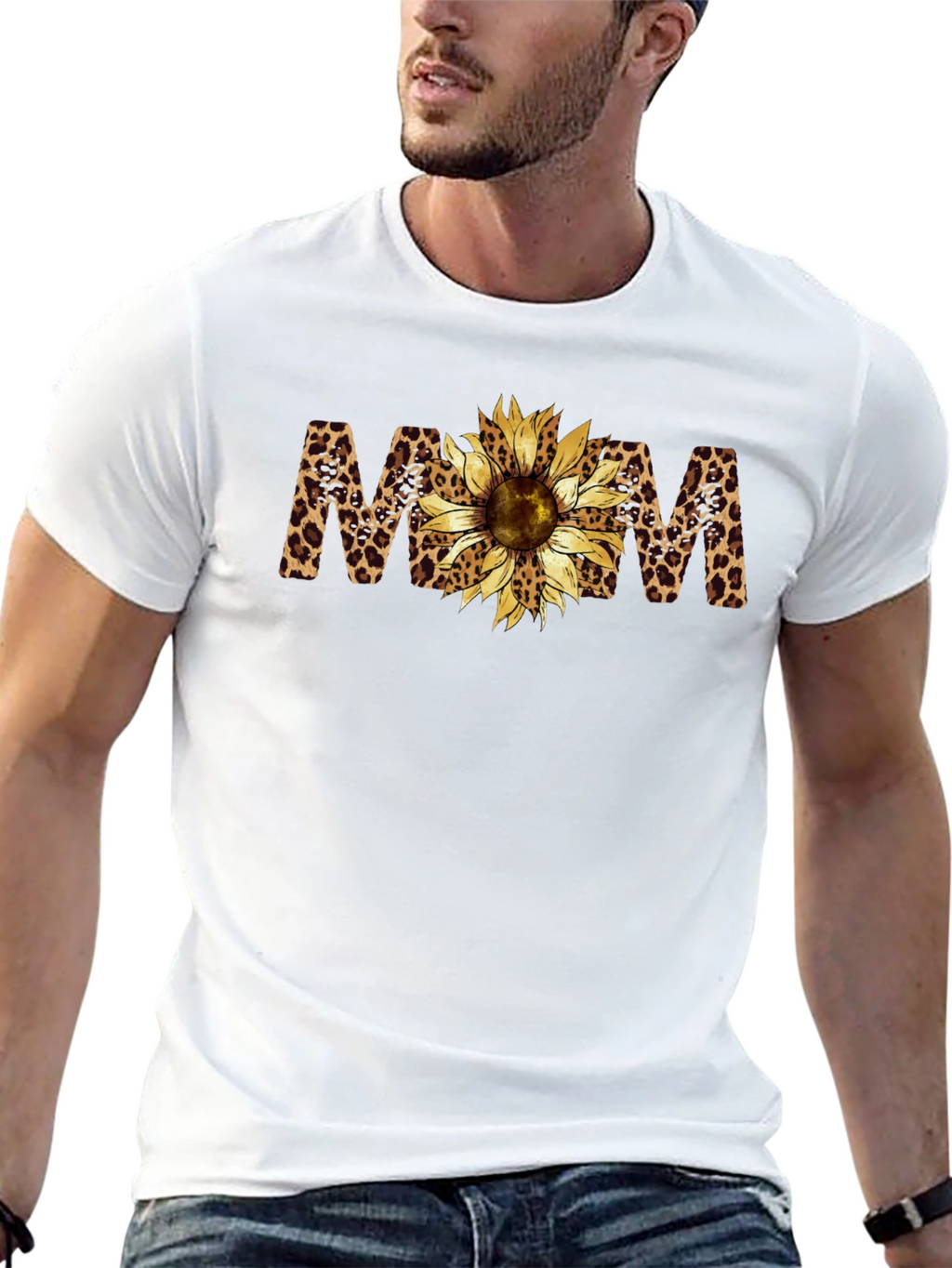 Leopard Print Sunflower MOM Black T-Shirt