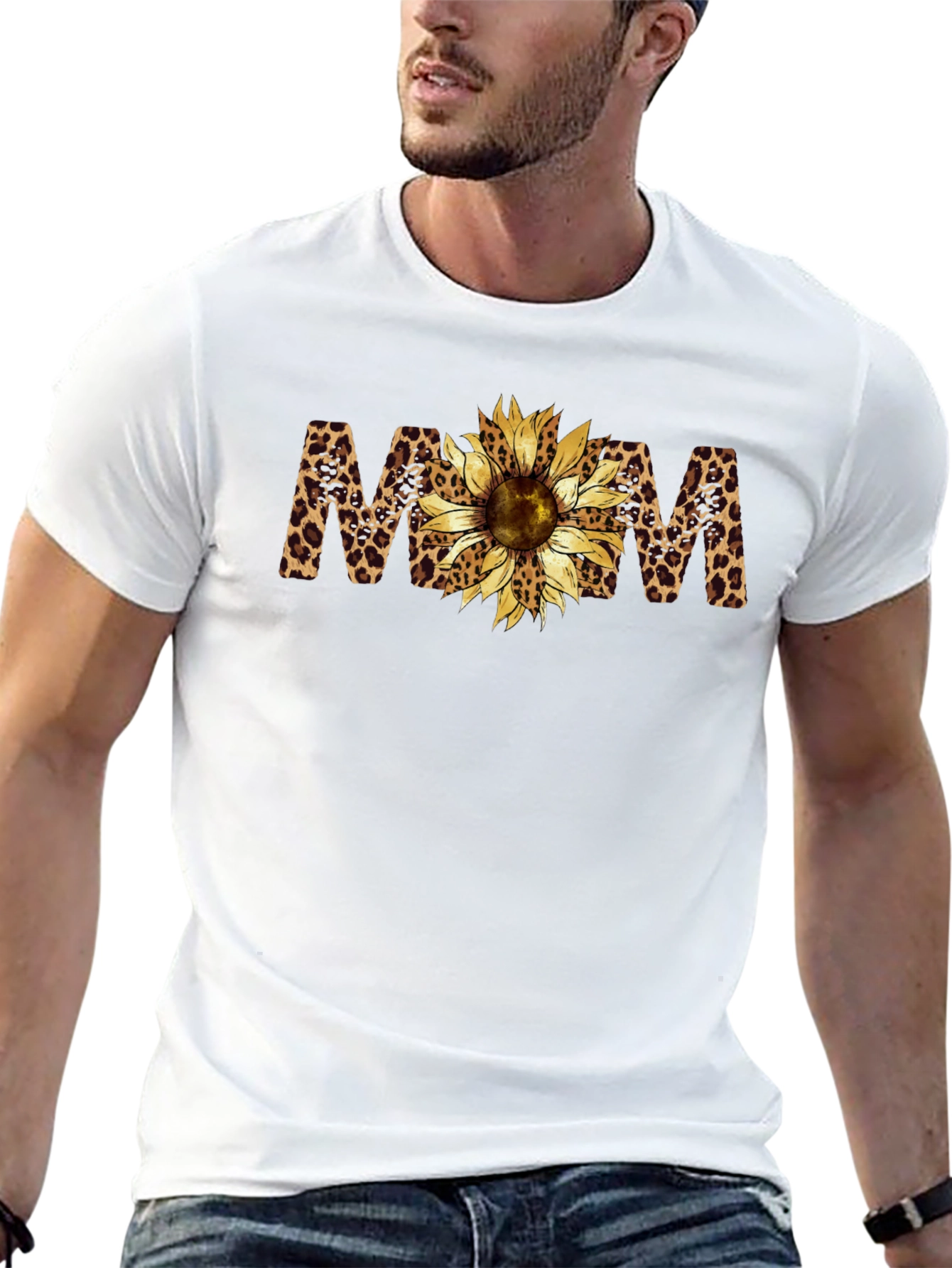 Leopard Print Sunflower MOM Black T-Shirt