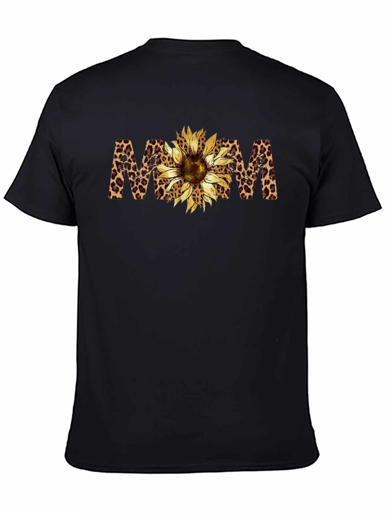 Leopard Print Sunflower MOM Black T-Shirt