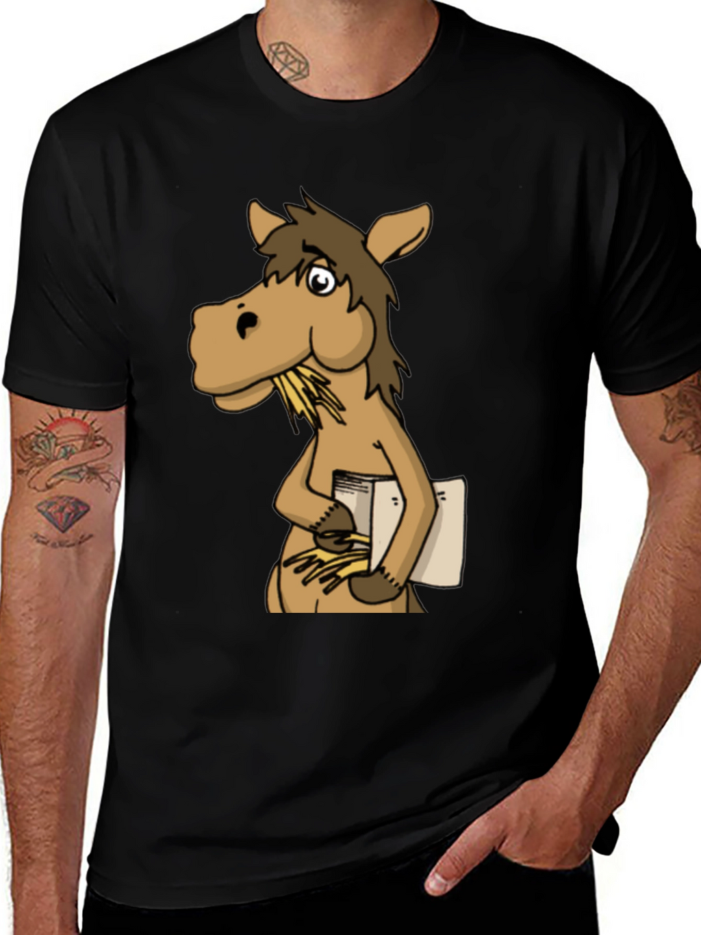 Funny Horse Reading Book Graphic T-Shirt