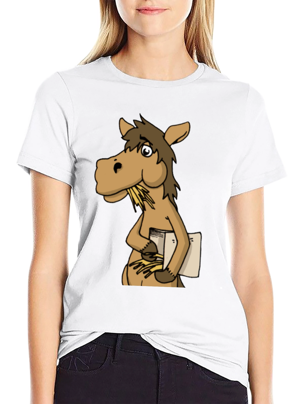 Funny Horse Reading Book Graphic T-Shirt