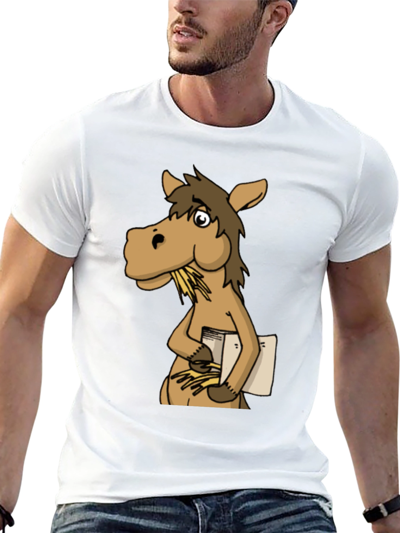 Funny Horse Reading Book Graphic T-Shirt