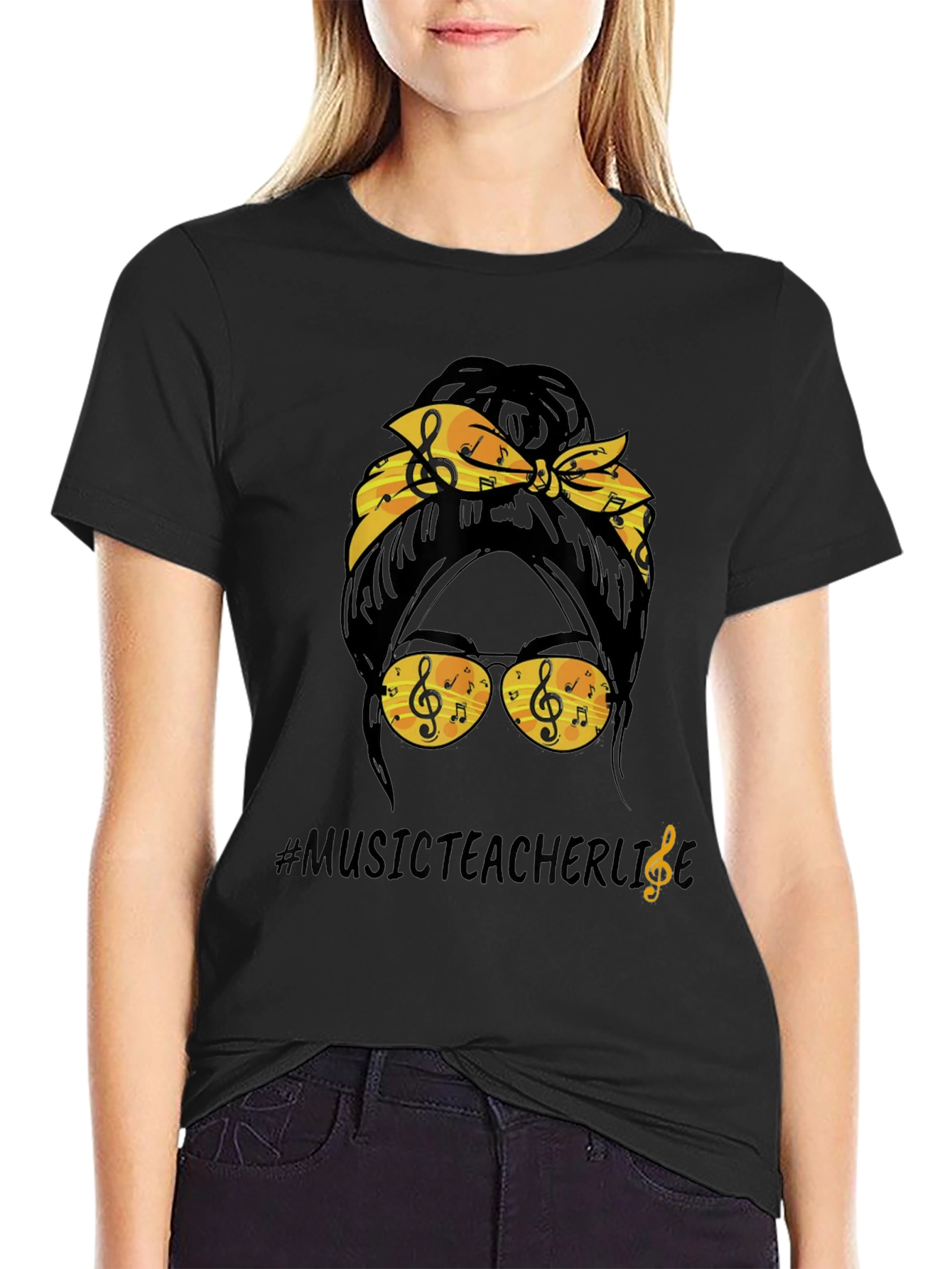 Music Teacher Life Messy Bun T-Shirt