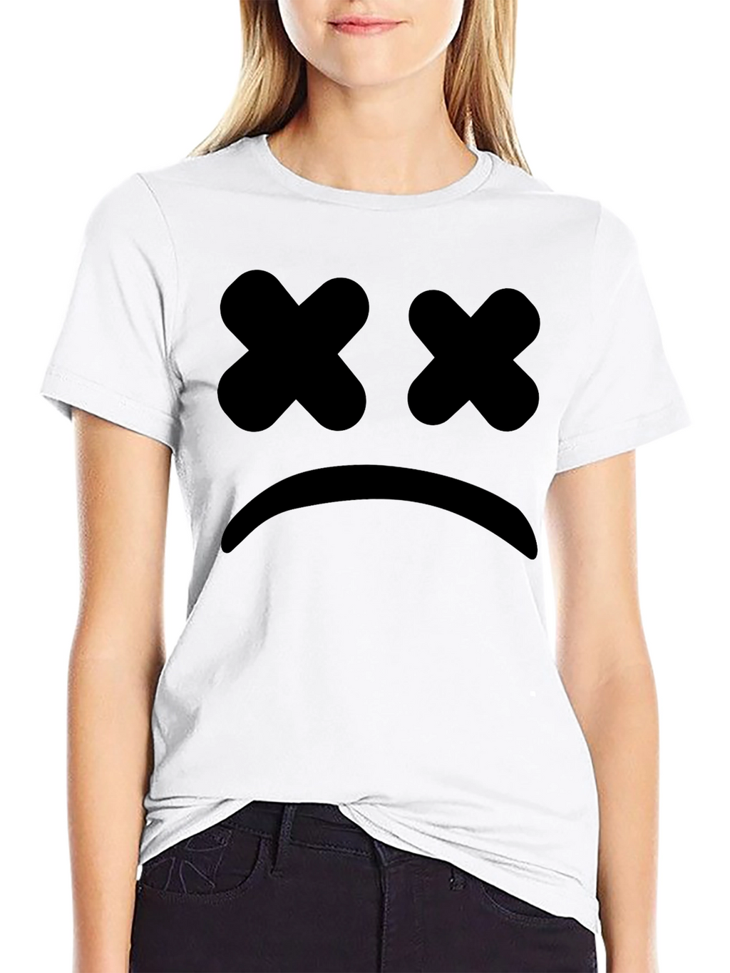Sad Face Graphic Tee - Black Cotton T-Shirt