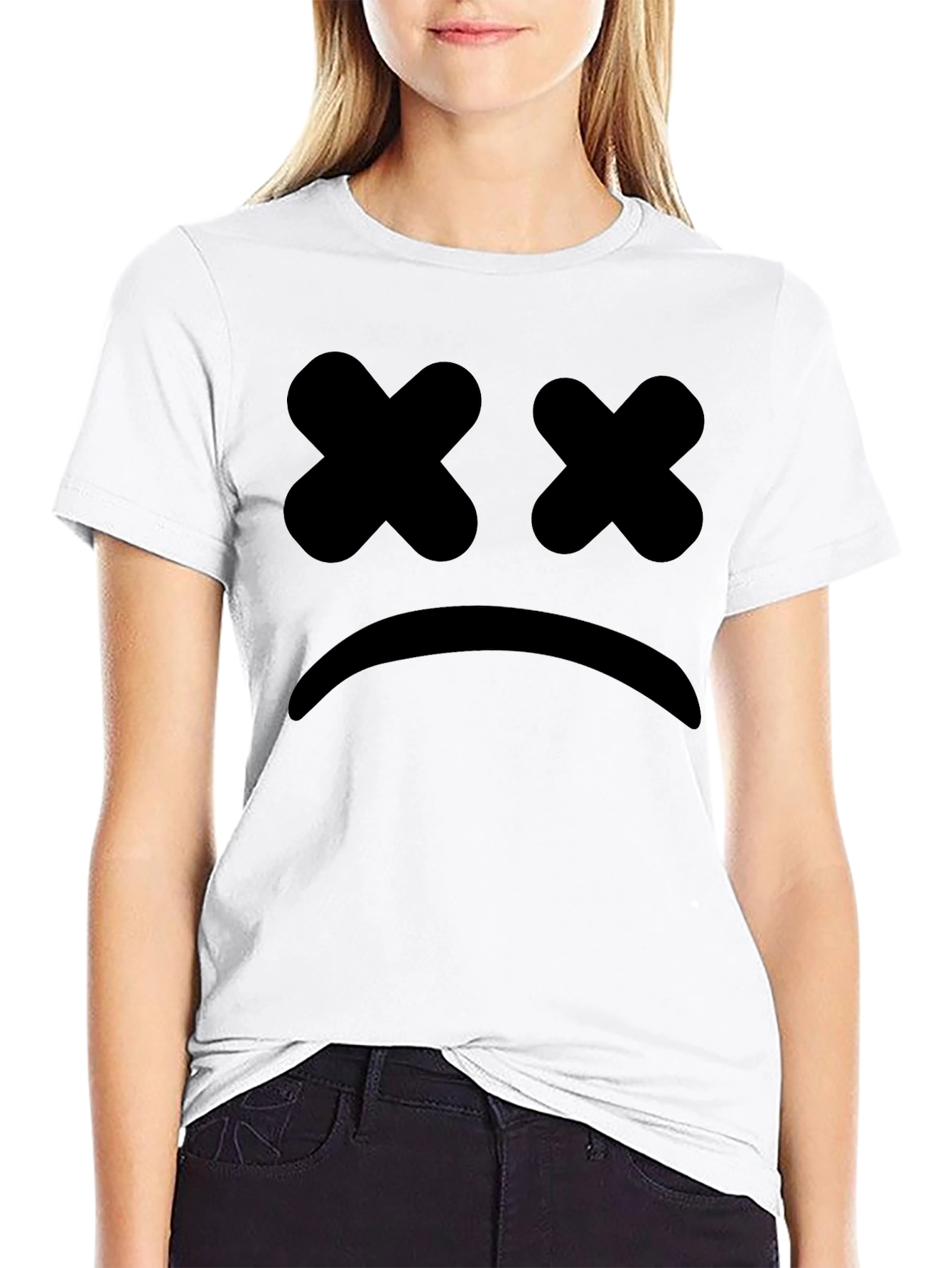 Sad Face Graphic Tee - Black Cotton T-Shirt