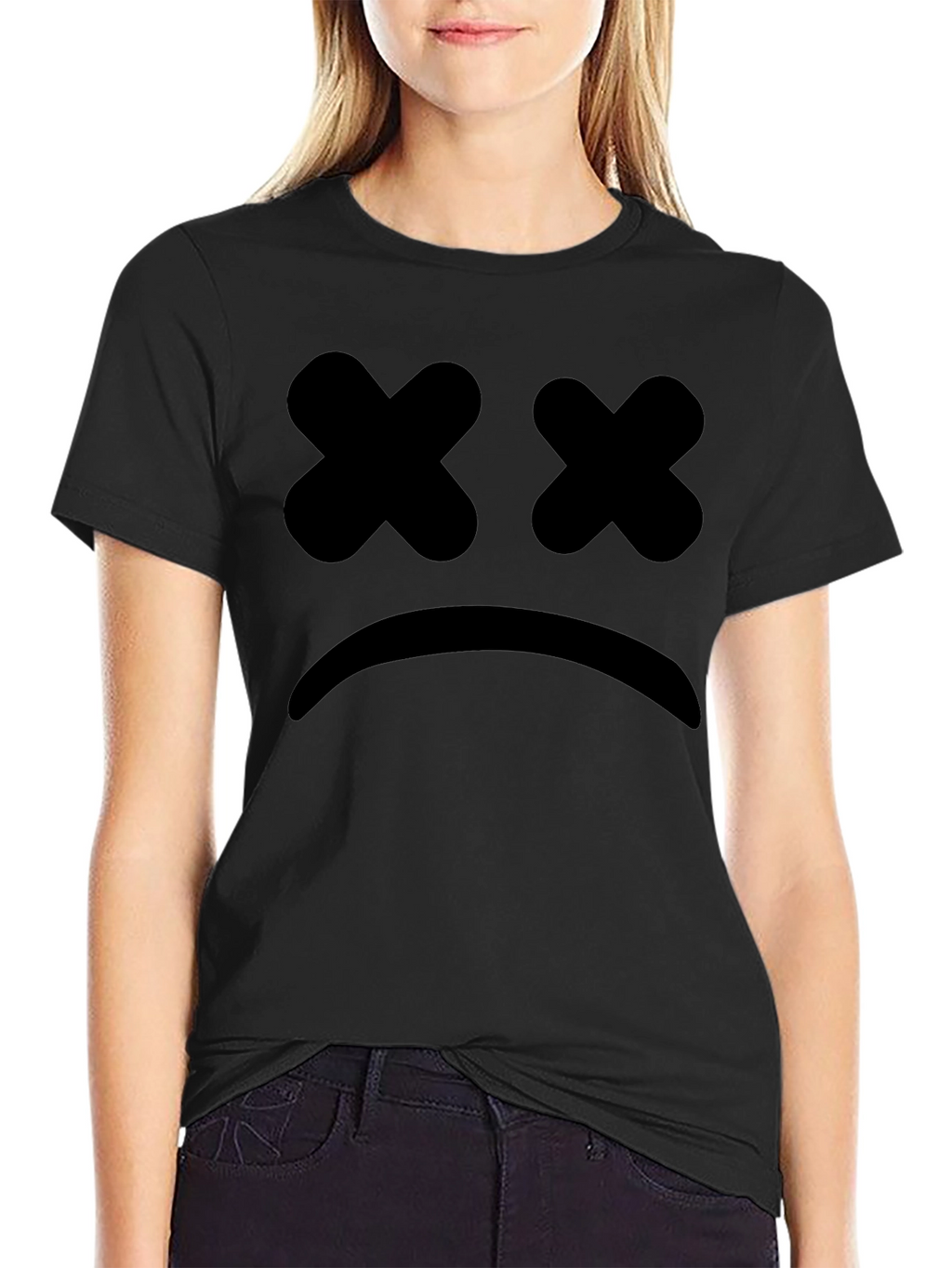 Sad Face Graphic Tee - Black Cotton T-Shirt
