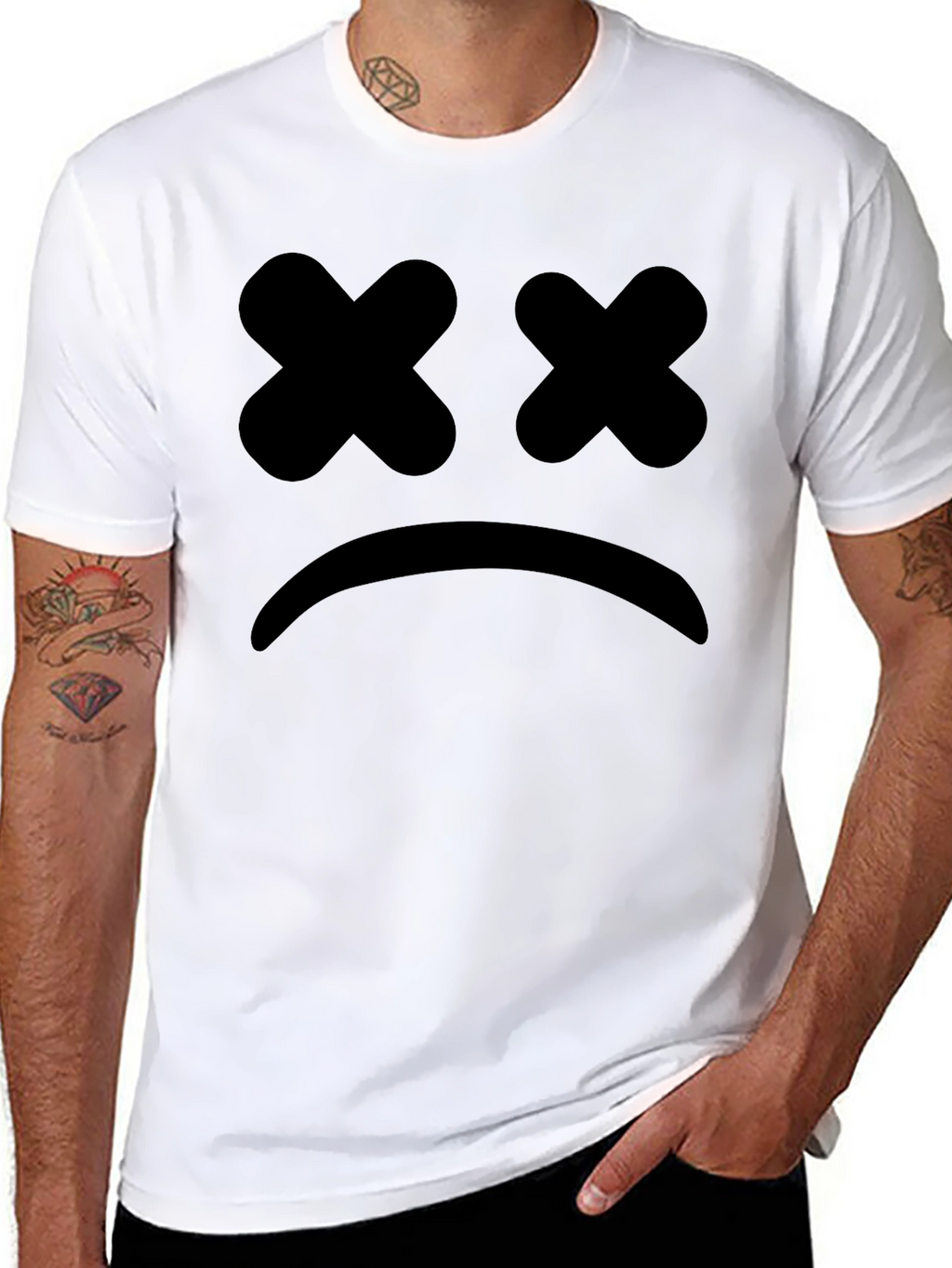 Sad Face Graphic Tee - Black Cotton T-Shirt