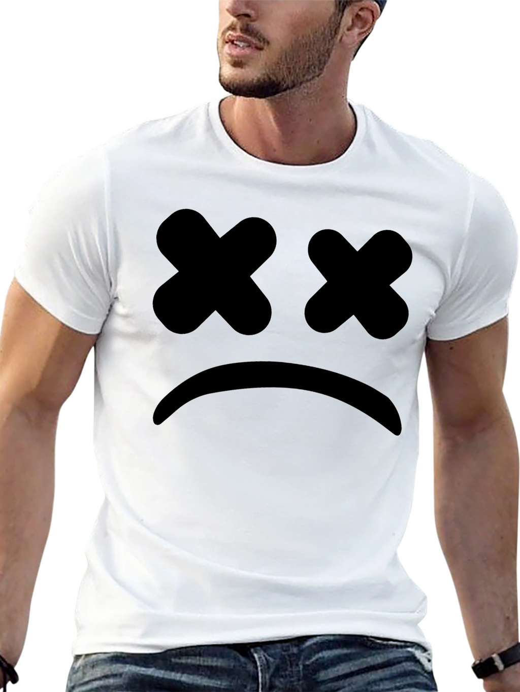 Sad Face Graphic Tee - Black Cotton T-Shirt