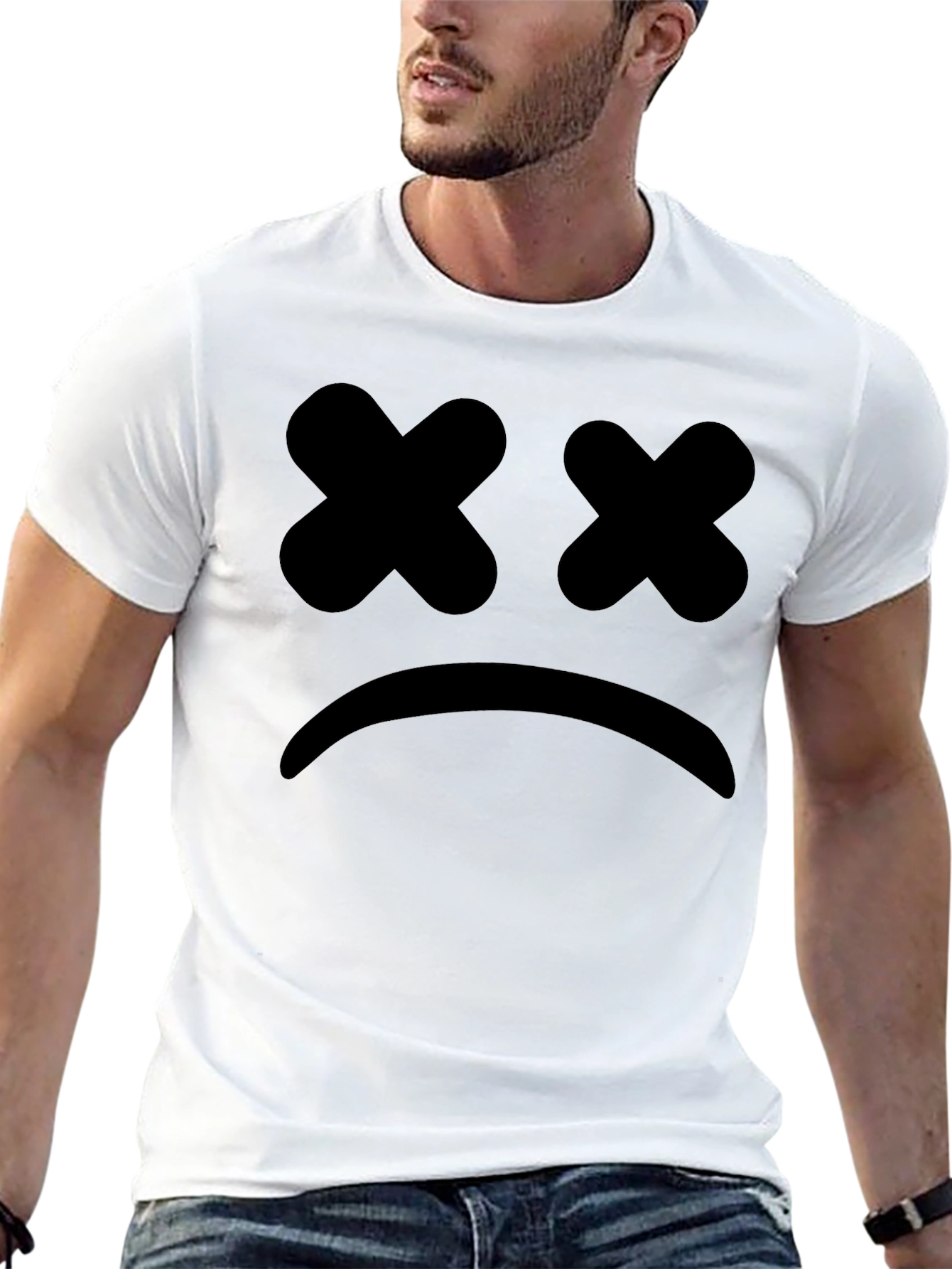 Sad Face Graphic Tee - Black Cotton T-Shirt