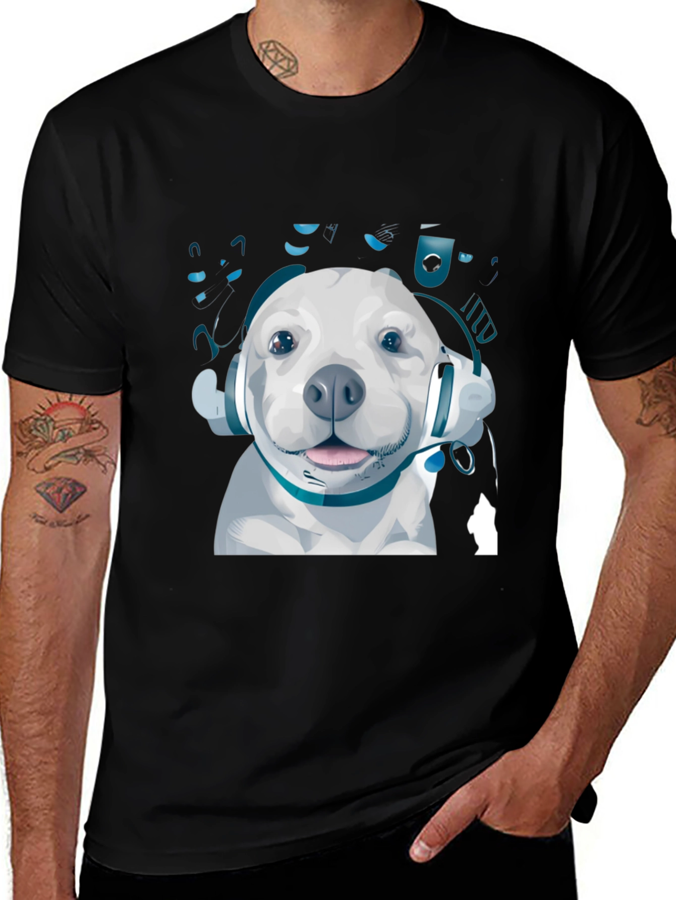 Dog with Headphones Graphic Tee
