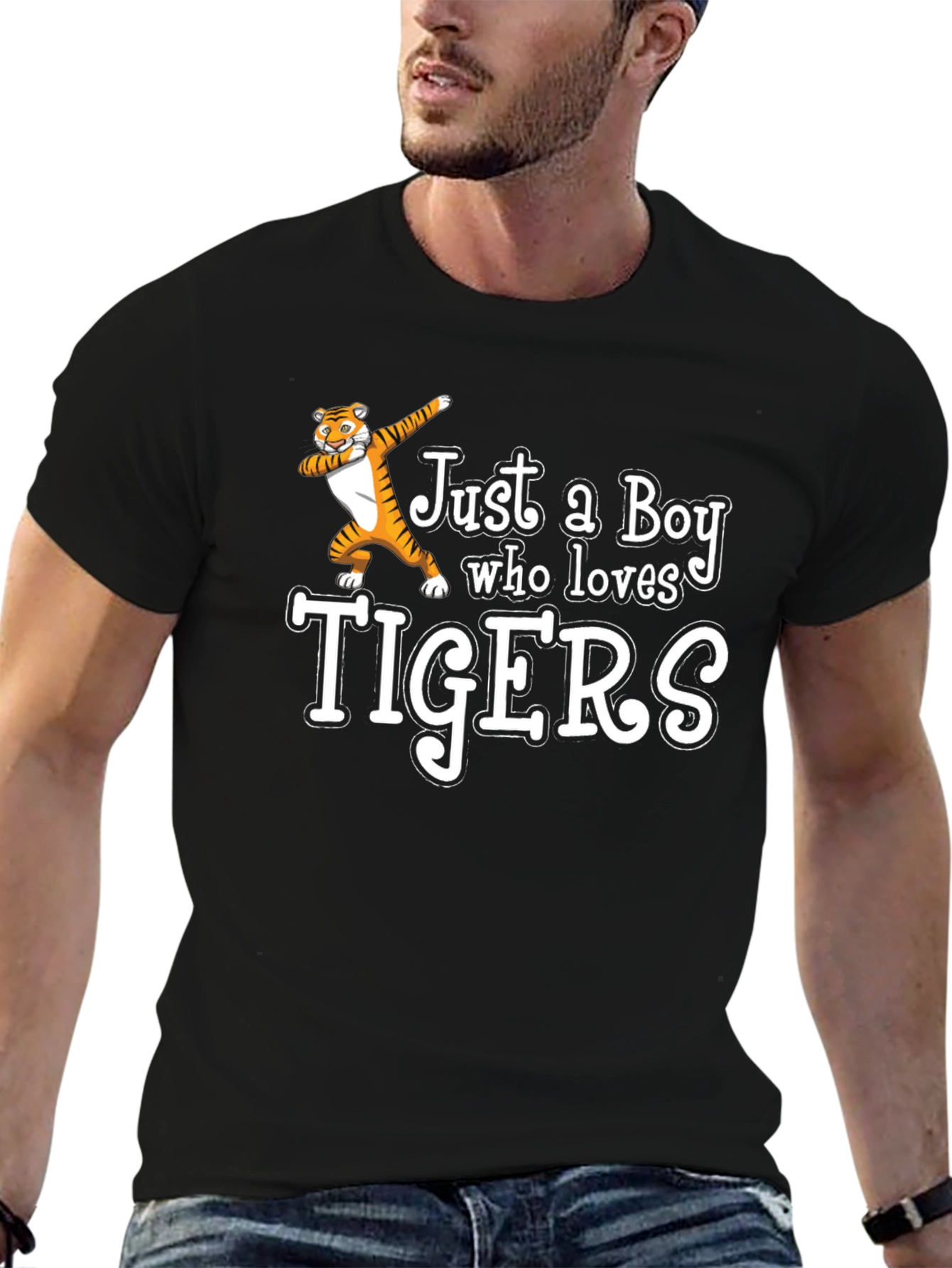 Boy Who Loves Tigers Black T-Shirt