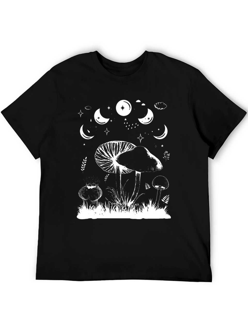 Mushroom Moon Phase Graphic Tee - Black Cotton T-Shirt