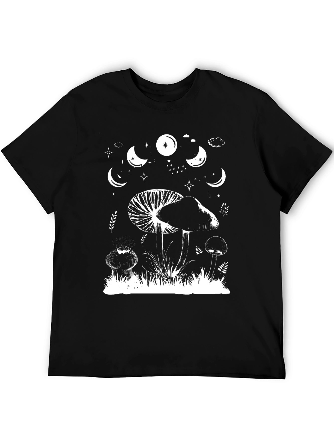 Mushroom Moon Phase Graphic Tee - Black Cotton T-Shirt