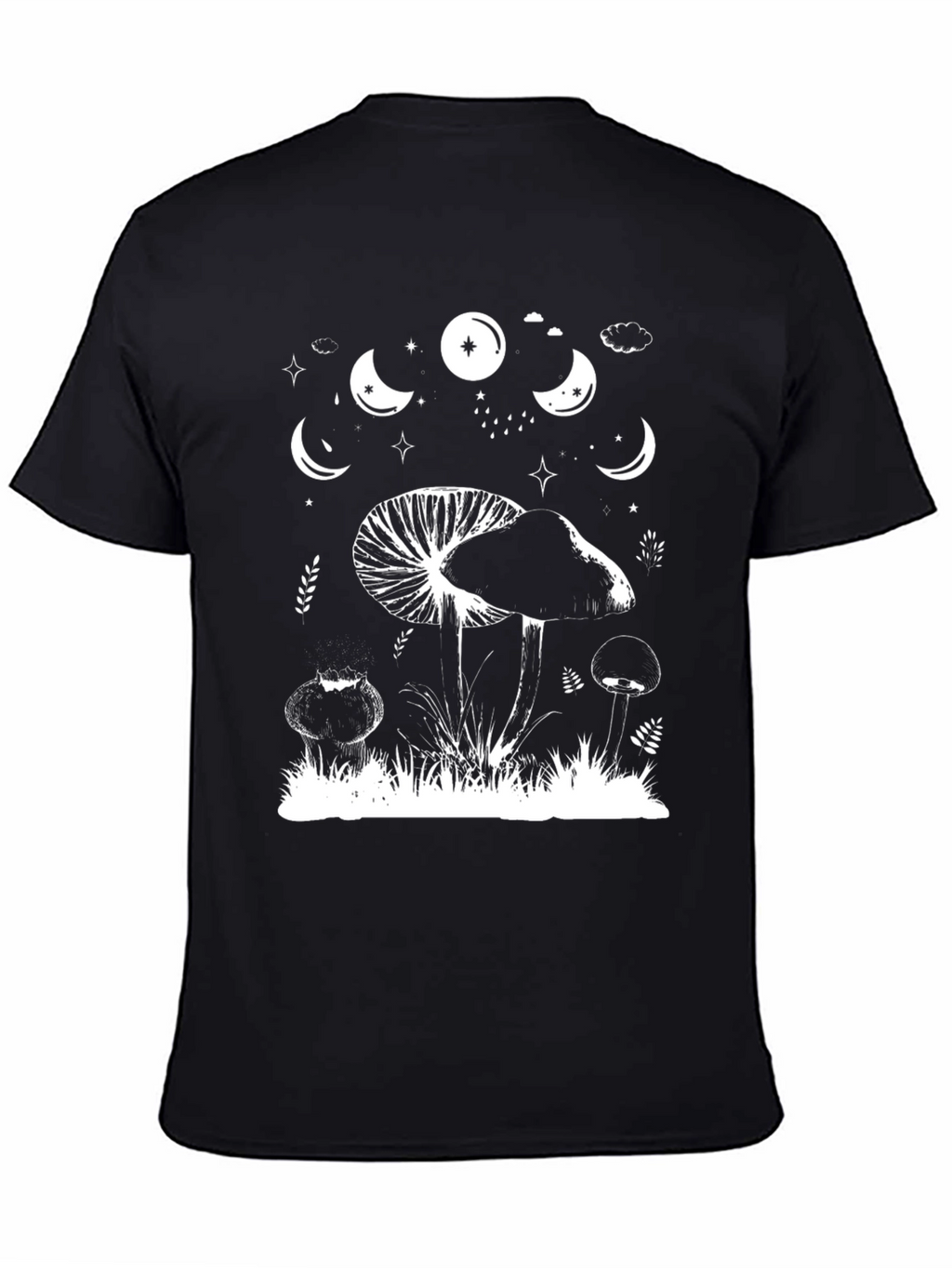 Mushroom Moon Phase Graphic Tee - Black Cotton T-Shirt