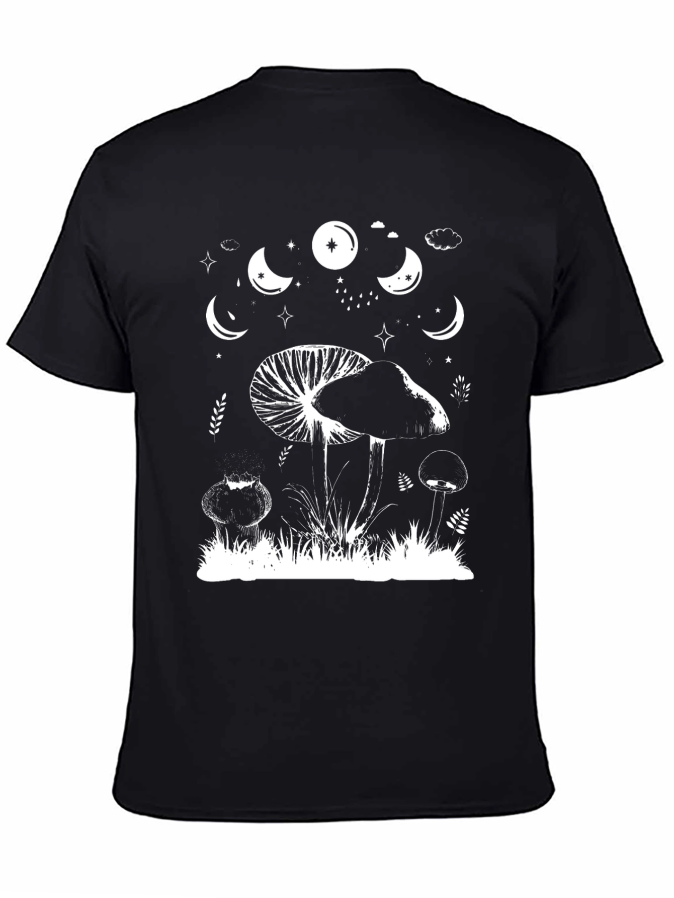 Mushroom Moon Phase Graphic Tee - Black Cotton T-Shirt