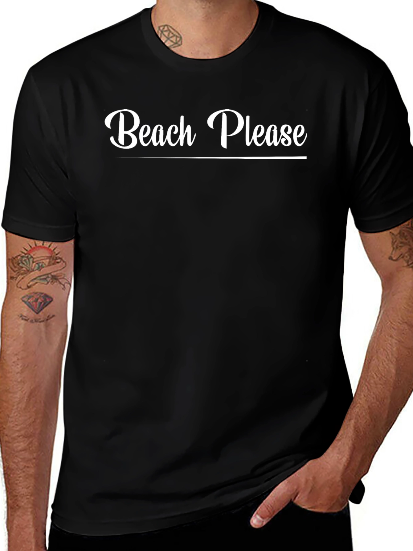Beach Please Graphic T-Shirt - Black Cotton Tee