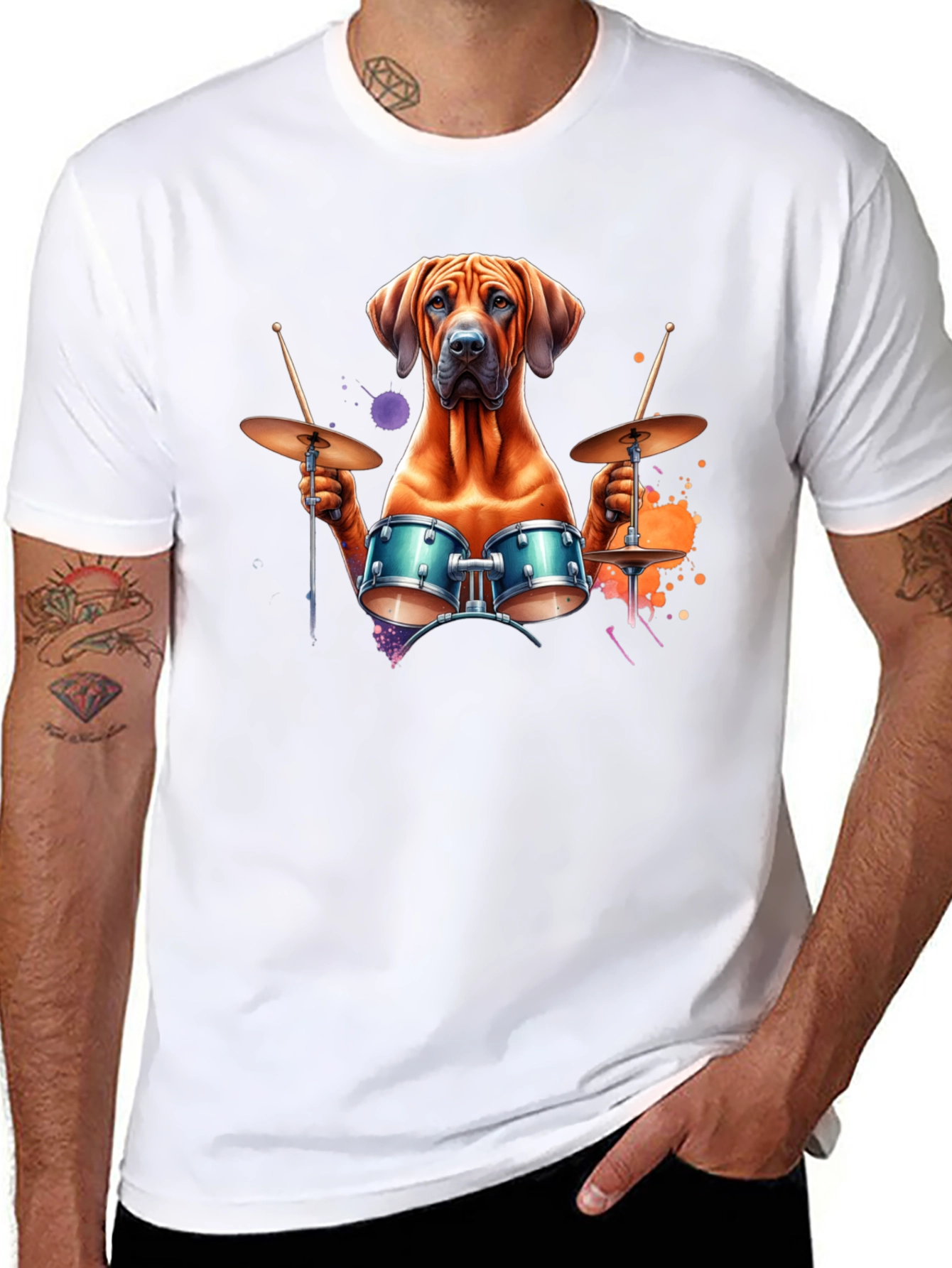 Dog Drummer T-Shirt - Unique Graphic Tee